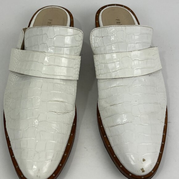 Freda Salvador Mules Slippers Size 8.5 White Leather Pointed Toe Block Heel 1in - Picture 5 of 6